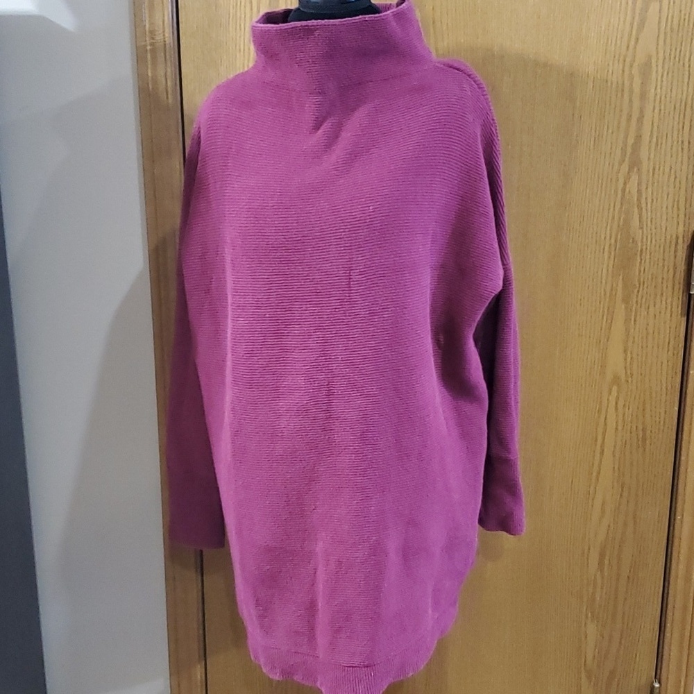 Free people burgandy ribbed mock collar long sleeve oversized top